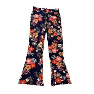 MAZE Tropical Navy Palm Print Flare Leg Pants Size L NEW NWT
